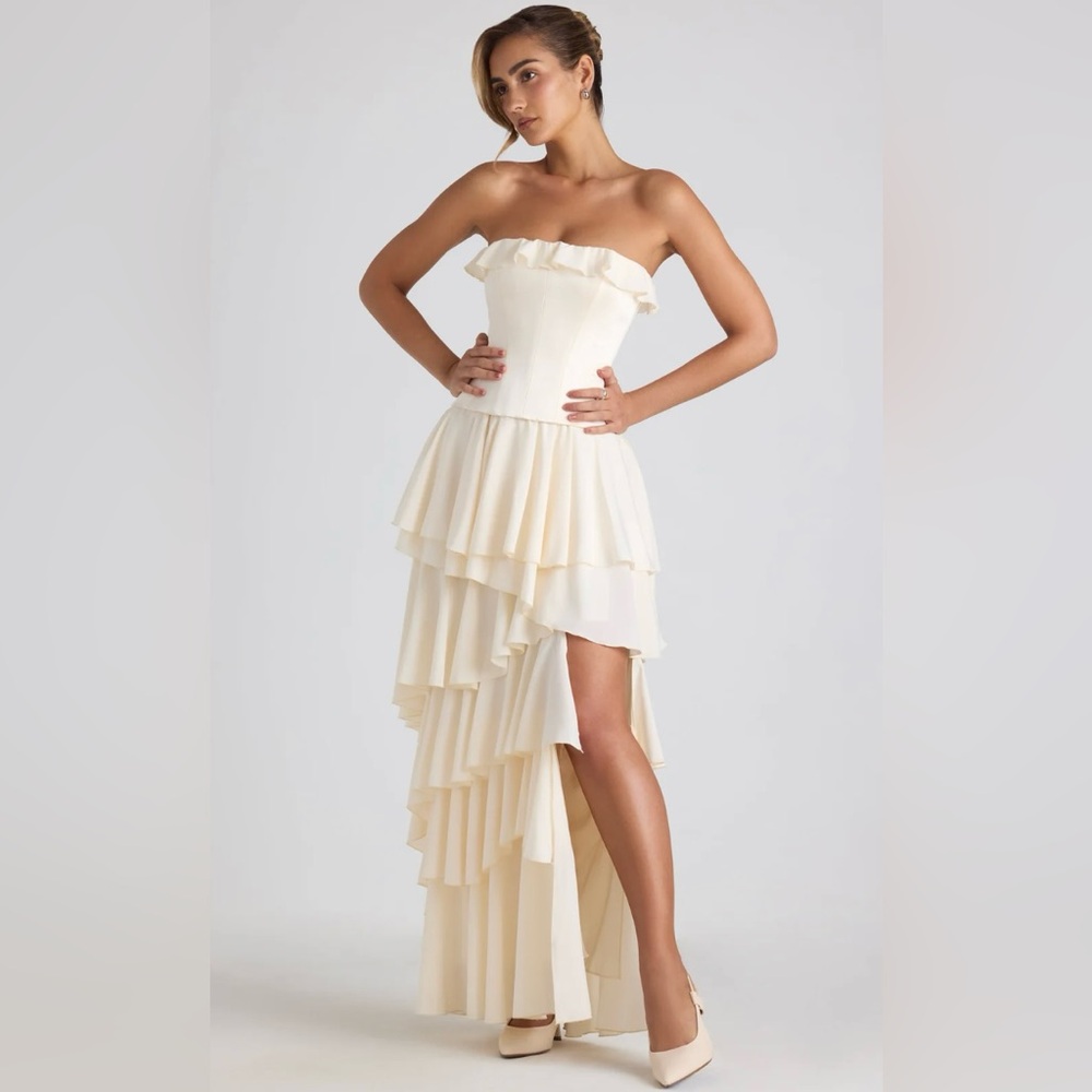 Oh Polly Tiered Corset Gown in Ivory